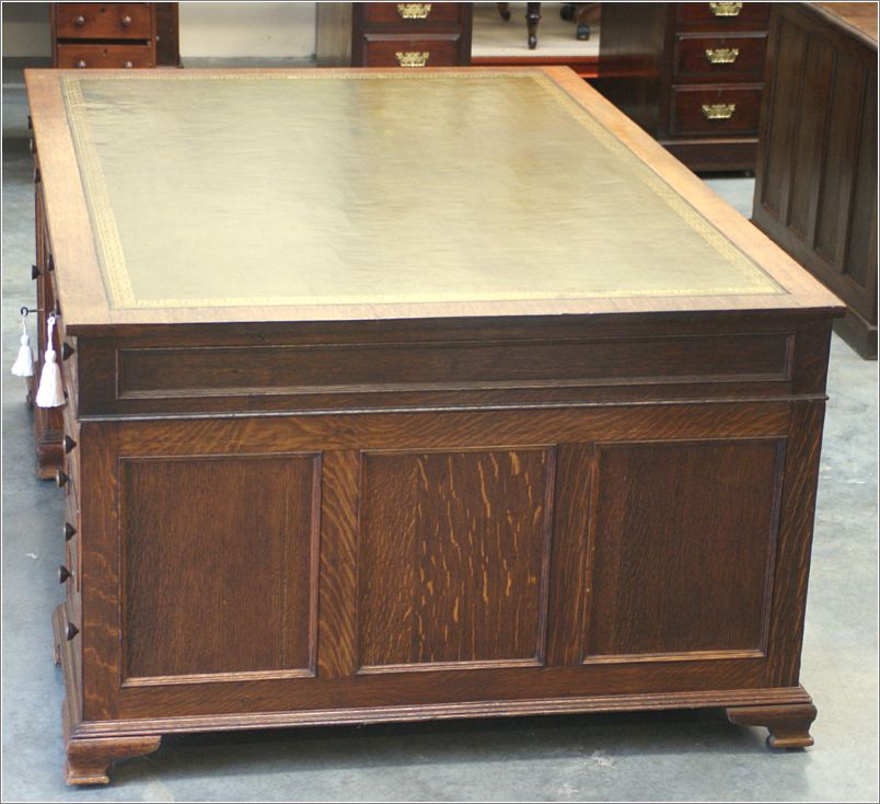 1021 Large Antique Oak Partners Desk Maple & Co (4)